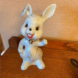Vintage 1950 Anthropomorphic Mom Blue Ceramic Easter Bunny Japan